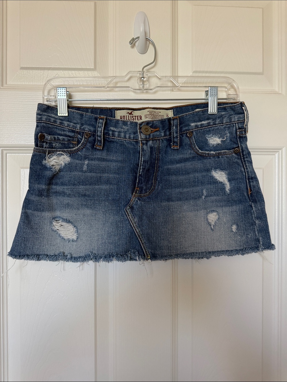 Hollister Medium Blue Distressed Denim Mini Skirt